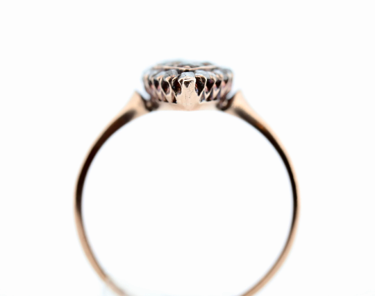 Victorian Demantoid Garnet & Rose Cut Diamond Navette Ring