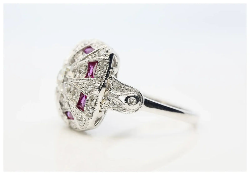 Art Deco 1.46 CTW Diamond & Ruby Ring in Platinum