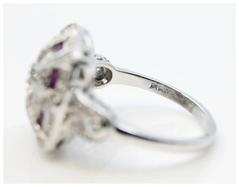 Art Deco 1.46 CTW Diamond & Ruby Ring in Platinum