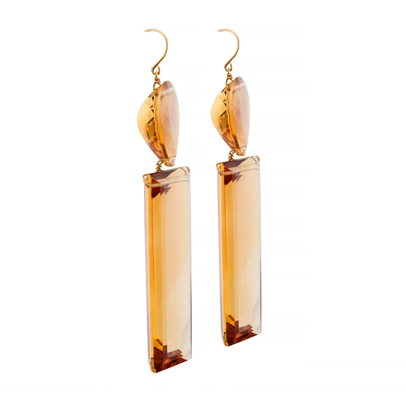 Dramatic 137Ctw Pear & Emerald Cut Citrine Dangle Earrings in 18K Yellow Gold