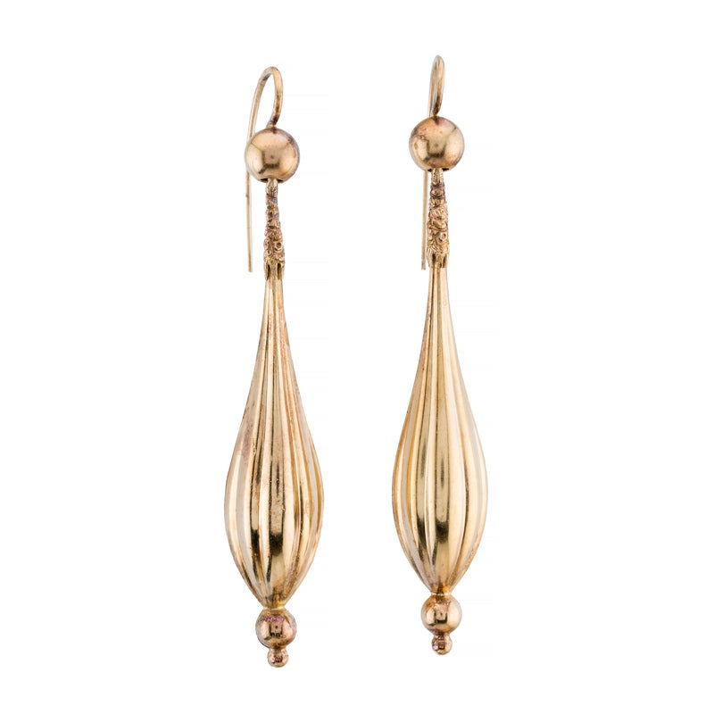 Long Victorian 18 Karat Gold Torpedo Form Dangle Earrings