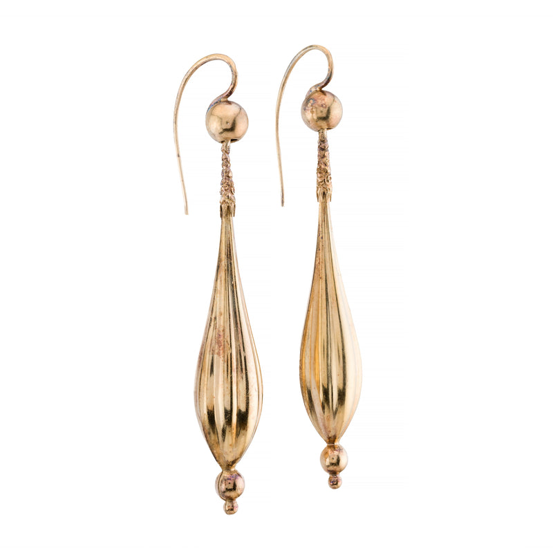 Long Victorian 18 Karat Gold Torpedo Form Dangle Earrings