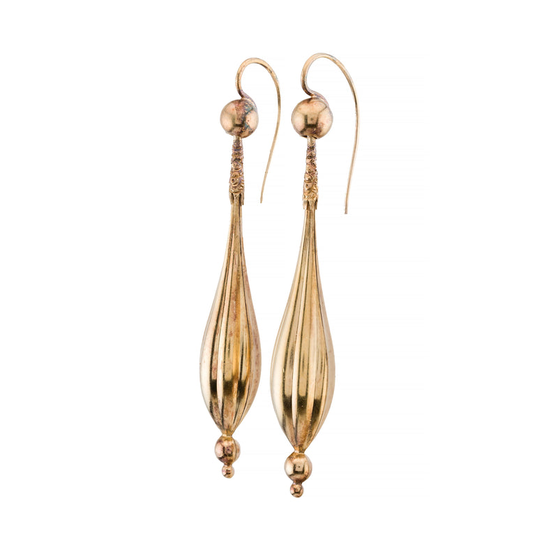 Long Victorian 18 Karat Gold Torpedo Form Dangle Earrings