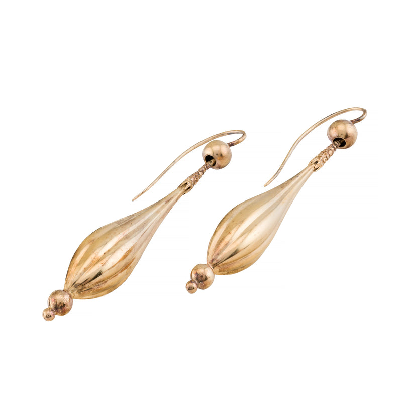 Long Victorian 18 Karat Gold Torpedo Form Dangle Earrings