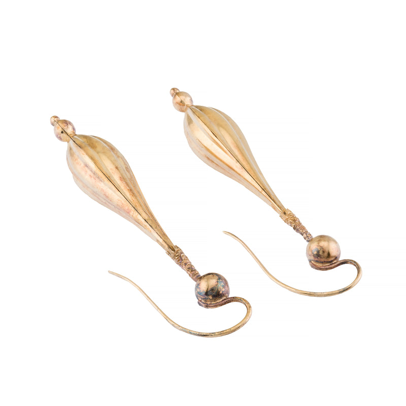 Long Victorian 18 Karat Gold Torpedo Form Dangle Earrings