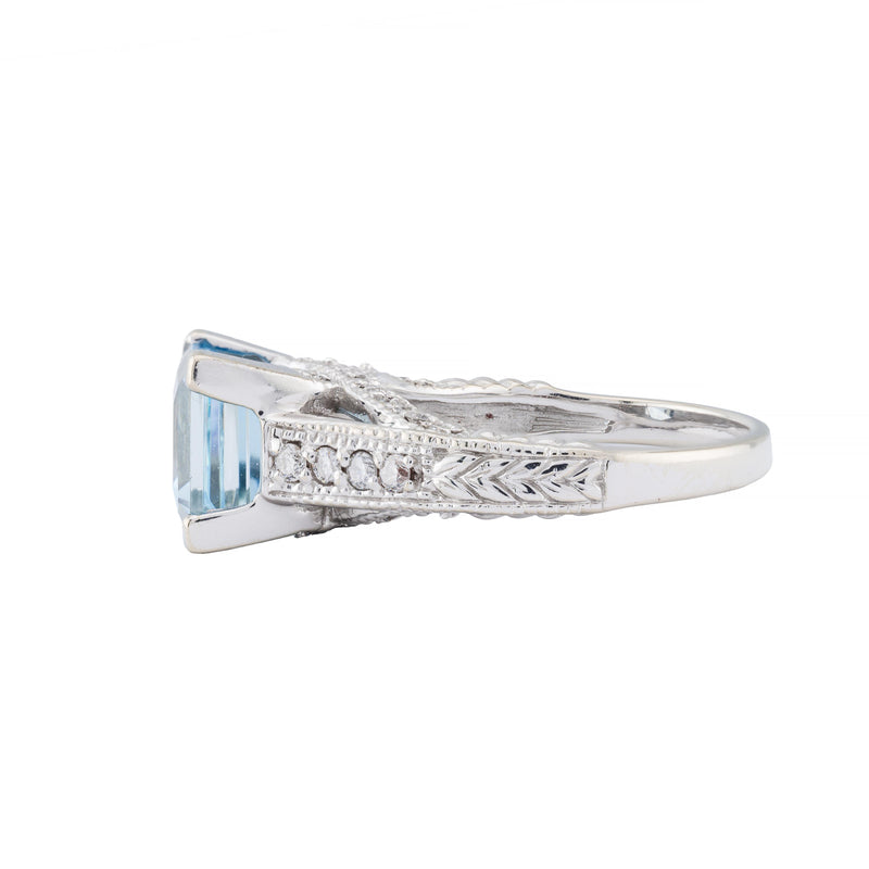 Ocean's Blue 3.64ctw Step Cut Aquamarine & Diamond Ring in 14 Karat White Gold