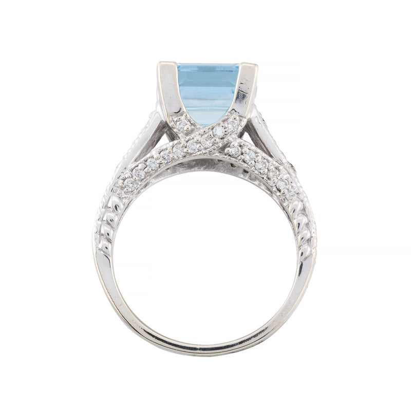 Ocean's Blue 3.64ctw Step Cut Aquamarine & Diamond Ring in 14 Karat White Gold