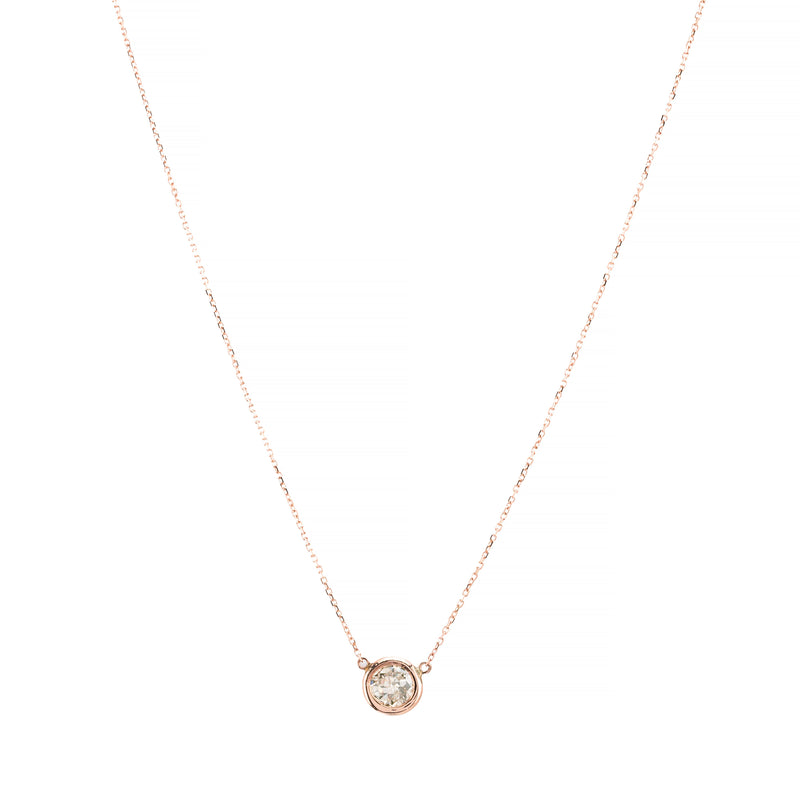 Rose Gold 0.80ct Diamond Bezel Set Solitaire Pendant Necklace in 14 Karat