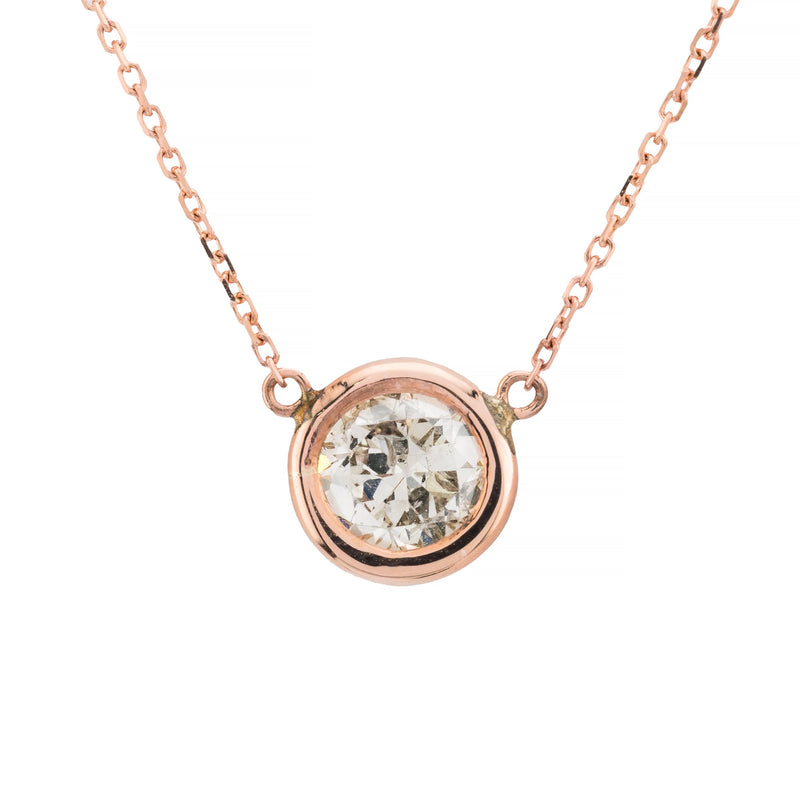 Rose Gold 0.80ct Diamond Bezel Set Solitaire Pendant Necklace in 14 Karat