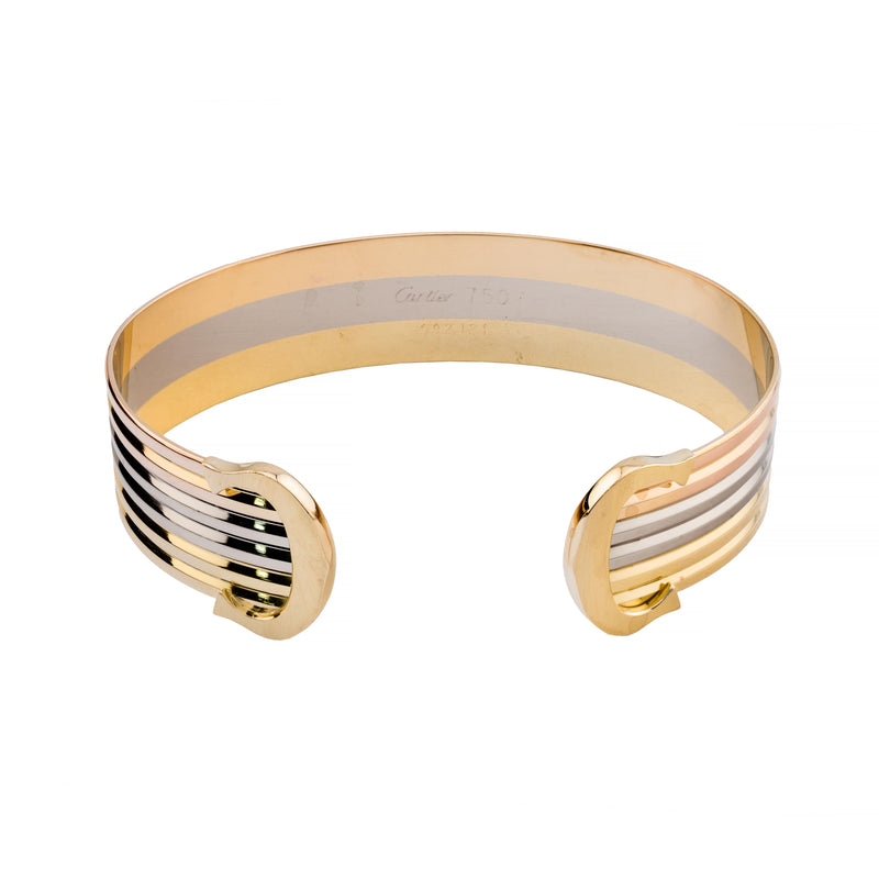 Cartier Vintage Trinity Double C Bangle Cuff Bracelet in 18 Karat Gold