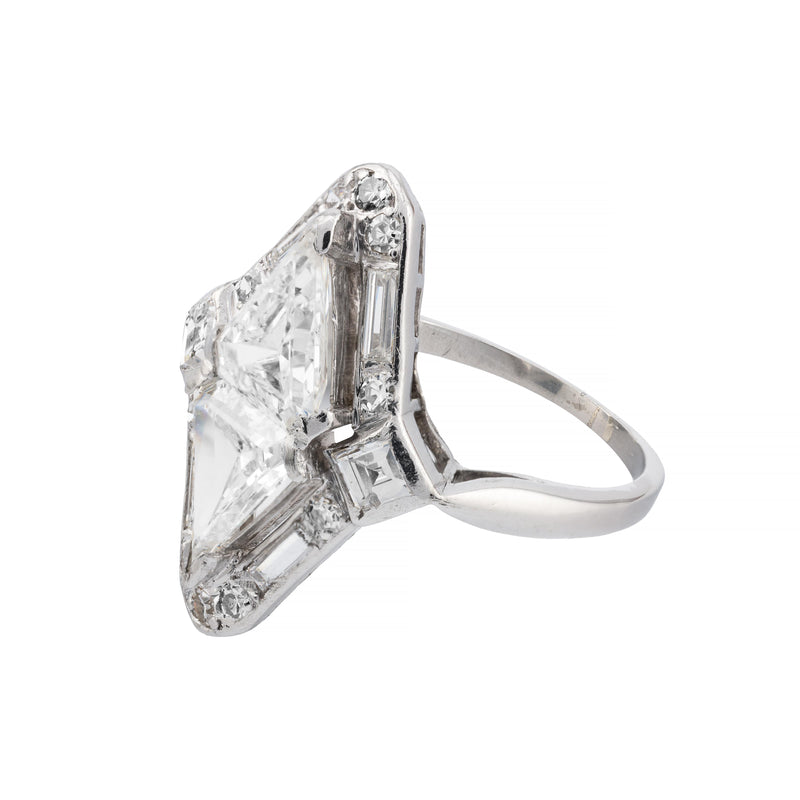 Geometric Art Deco 3.06ct Kite Shaped Double Diamond Ring in Platinum