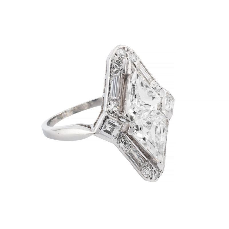 Geometric Art Deco 3.06ct Kite Shaped Double Diamond Ring in Platinum