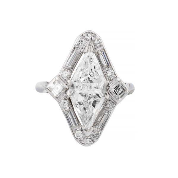 Geometric Art Deco 3.06ct Kite Shaped Double Diamond Ring in Platinum