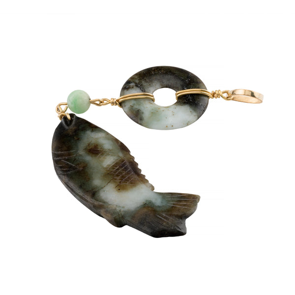 Cartier Carved Jade Fish Pendant in 18 Karat Yellow Gold