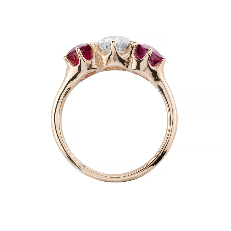 Victorian 2.54ctw Diamond & Ruby Three Stone Engagement Ring in 14K Gold