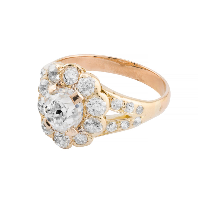 Victorian 3.02ctw Mine Cut Diamond Engagement Ring in 18K Yellow gold