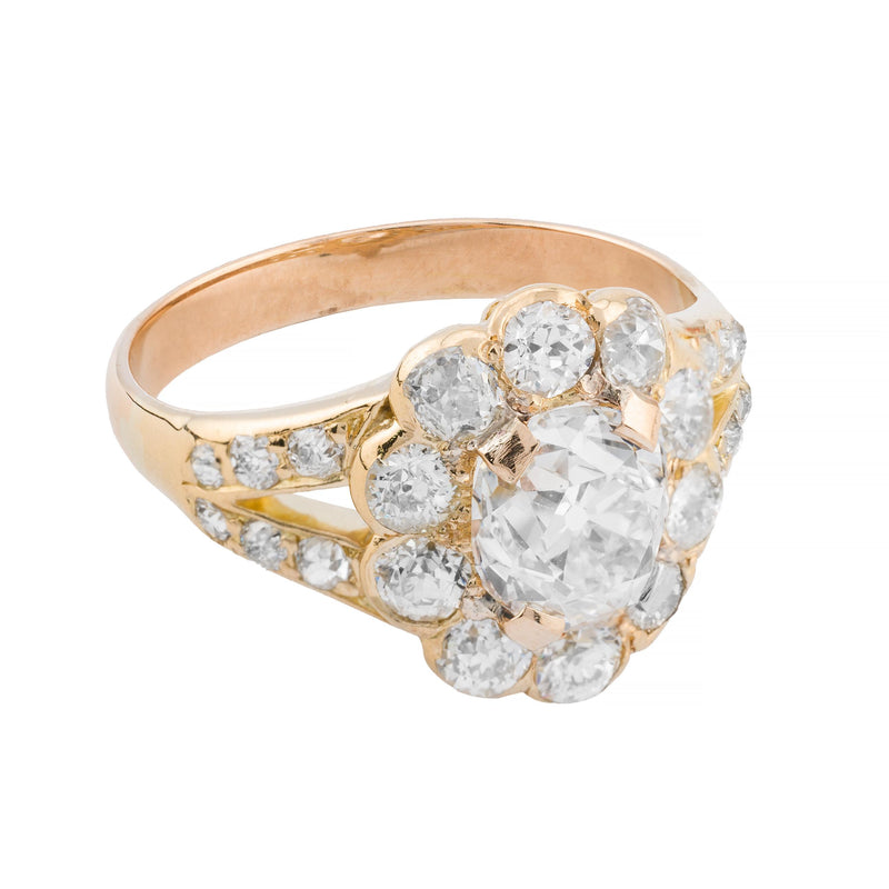 Victorian 3.02ctw Mine Cut Diamond Engagement Ring in 18K Yellow gold