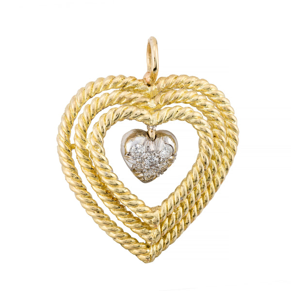 Tiffany & Company Vintage Dangling Diamond Heart Pendant in 18 Karat Yellow Gold