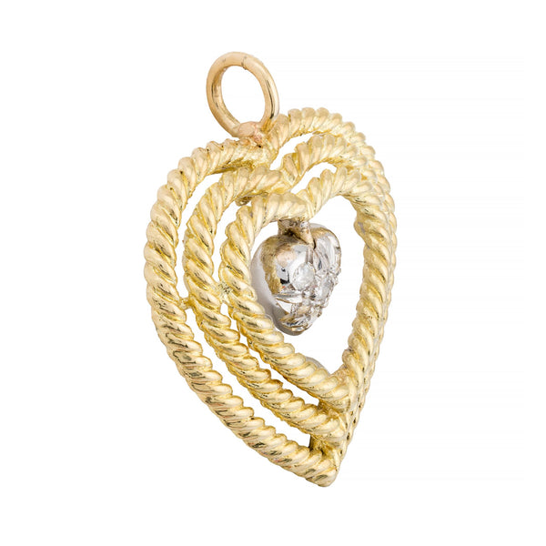 Tiffany & Company Vintage Dangling Diamond Heart Pendant in 18 Karat Yellow Gold