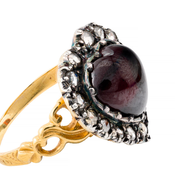 Victorian Garnet & Rose Cut Diamond Ring in 20 Karat Yellow Gold