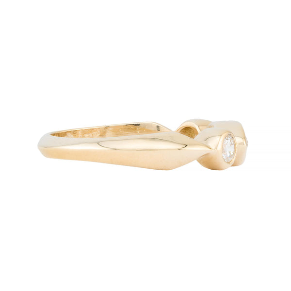 Marquise & Round Diamond Three Stone Band Ring in 18K Yellow Gold