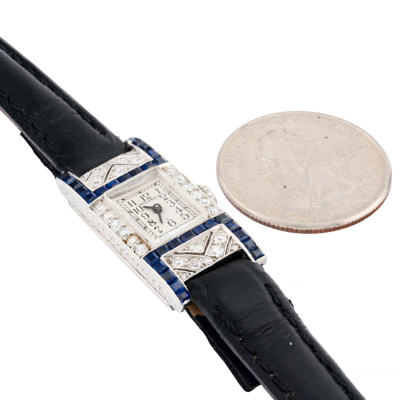 Art Deco Platinum, Diamond, & Sapphire Movado Ladies Wrist Watch