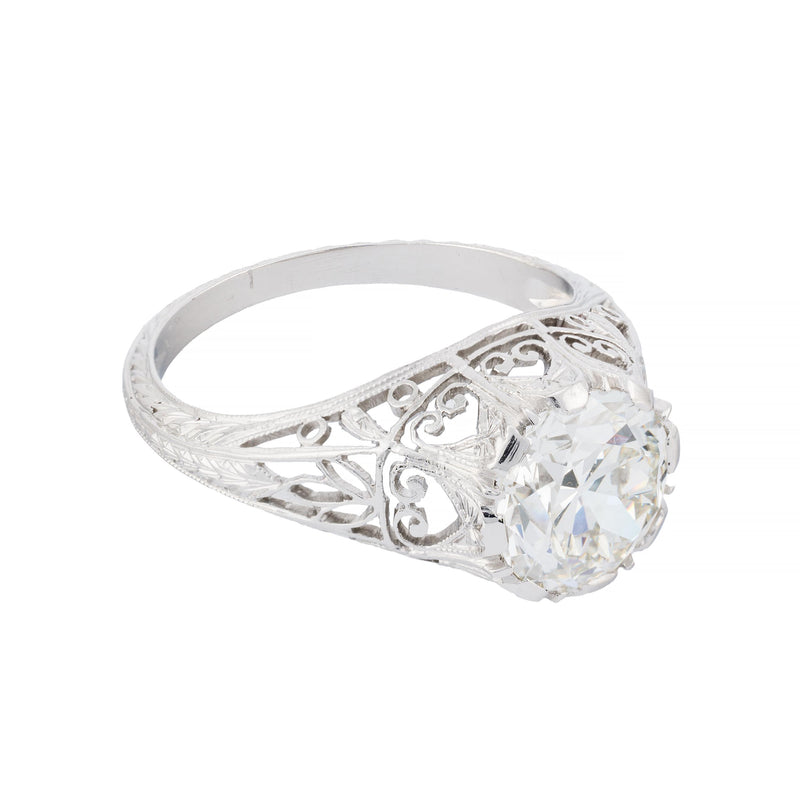 Art Deco 2.02 Carat European Cut Diamond Solitaire Engagment Ring in Platinum