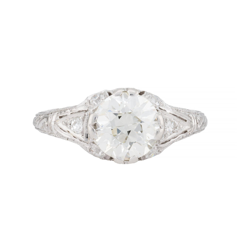 Decadent Art Deco 1.92CTW European Cut Diamond Engagement Ring in Platinum