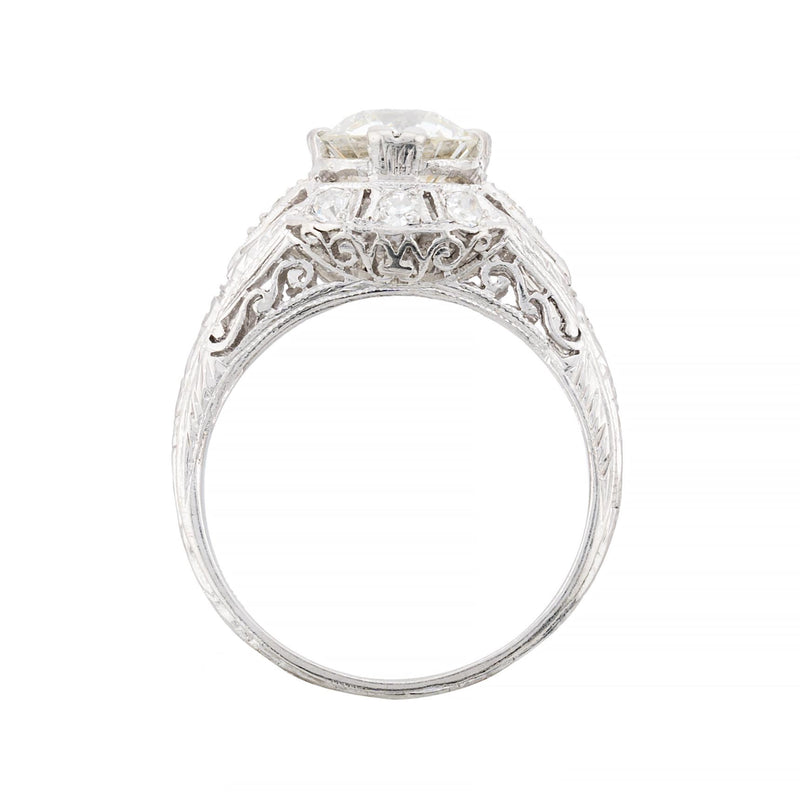 Decadent Art Deco 1.92CTW European Cut Diamond Engagement Ring in Platinum