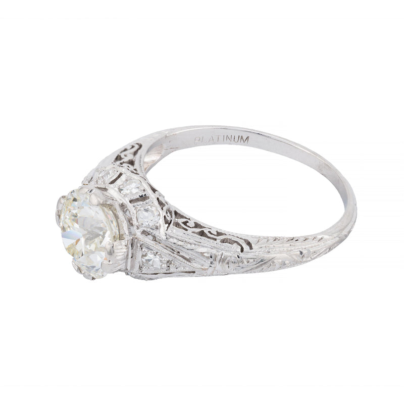 Decadent Art Deco 1.92CTW European Cut Diamond Engagement Ring in Platinum