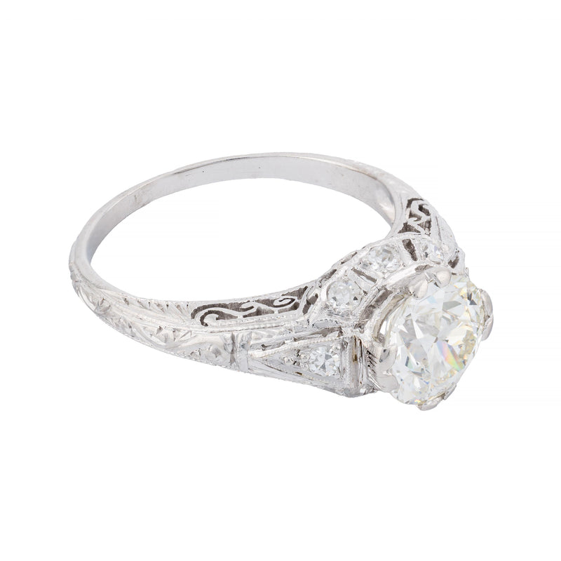 Decadent Art Deco 1.92CTW European Cut Diamond Engagement Ring in Platinum