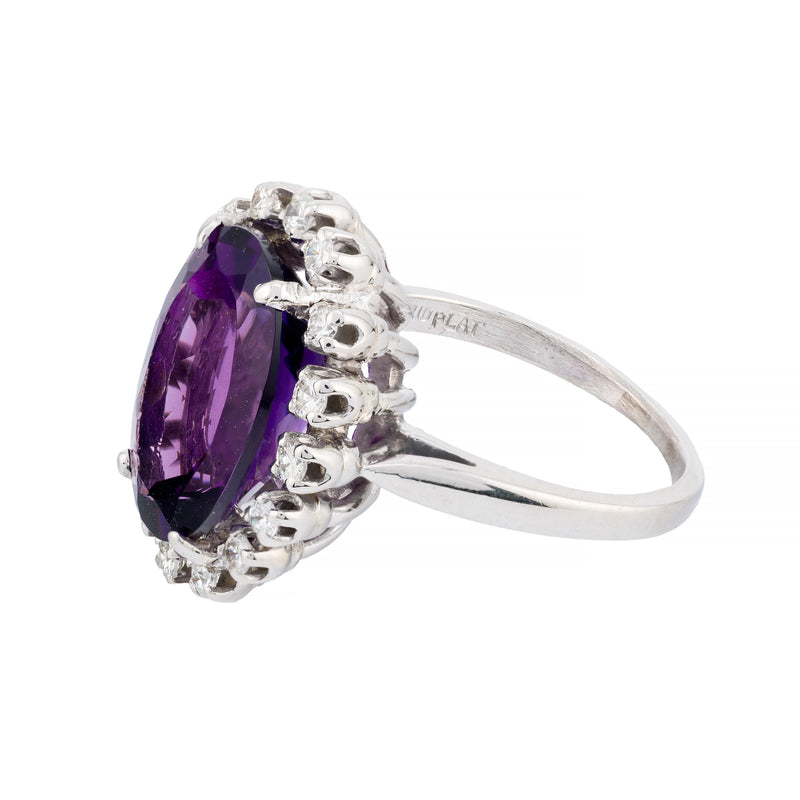 Regal Purple Amethyst & Diamond Halo Ring in Platinum