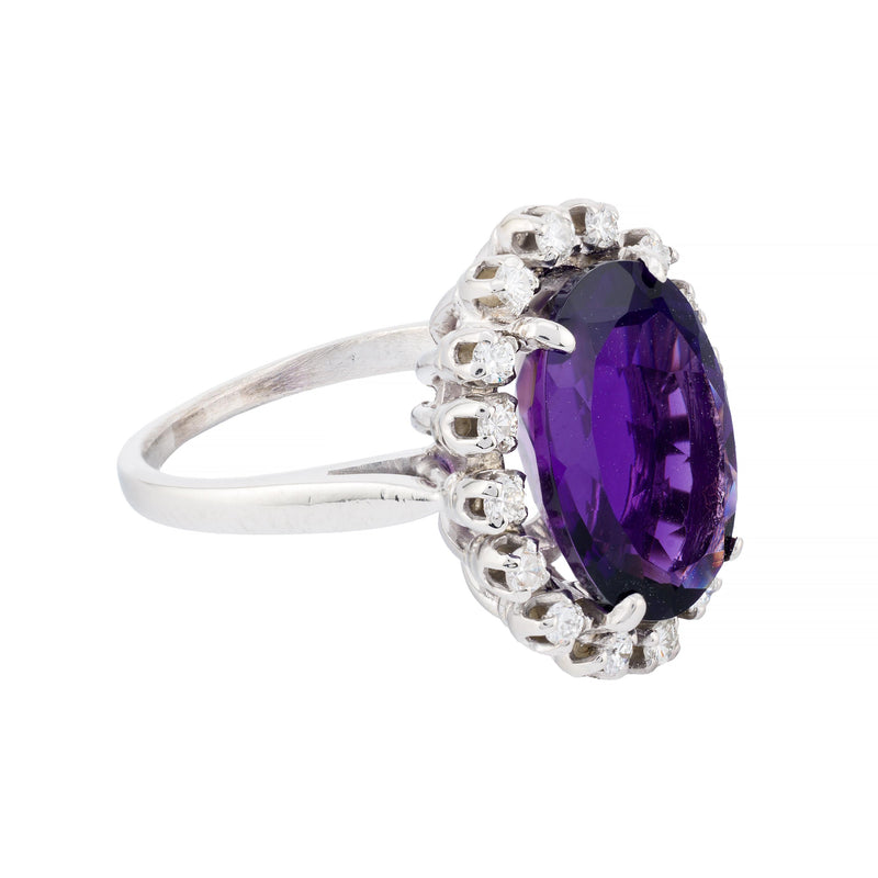 Regal Purple Amethyst & Diamond Halo Ring in Platinum