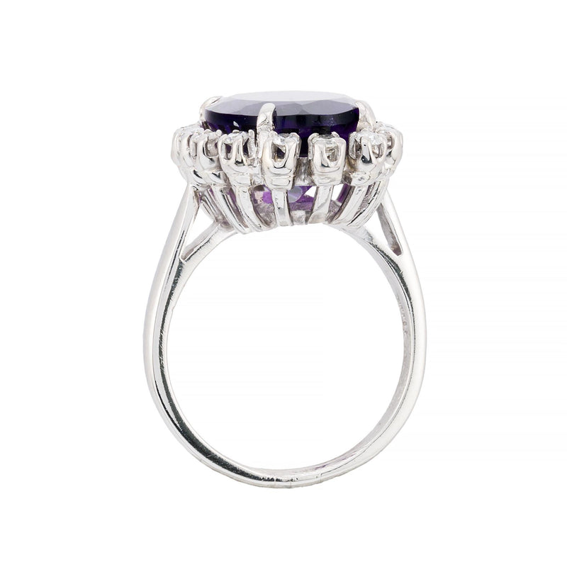 Regal Purple Amethyst & Diamond Halo Ring in Platinum