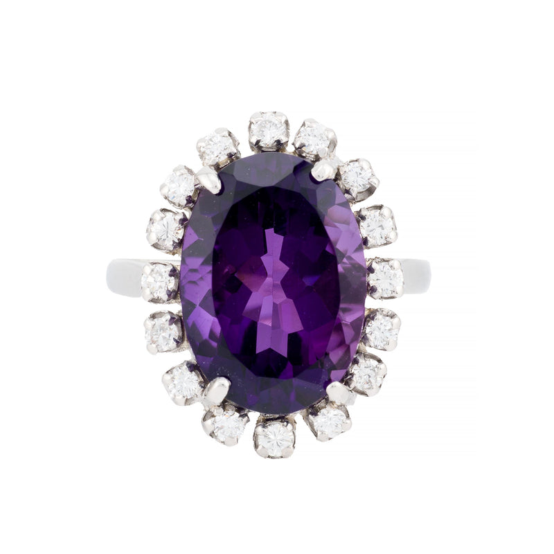 Regal Purple Amethyst & Diamond Halo Ring in Platinum