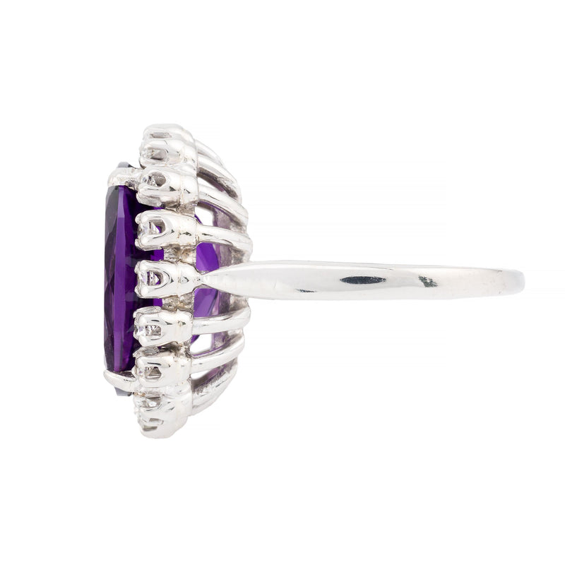 Regal Purple Amethyst & Diamond Halo Ring in Platinum