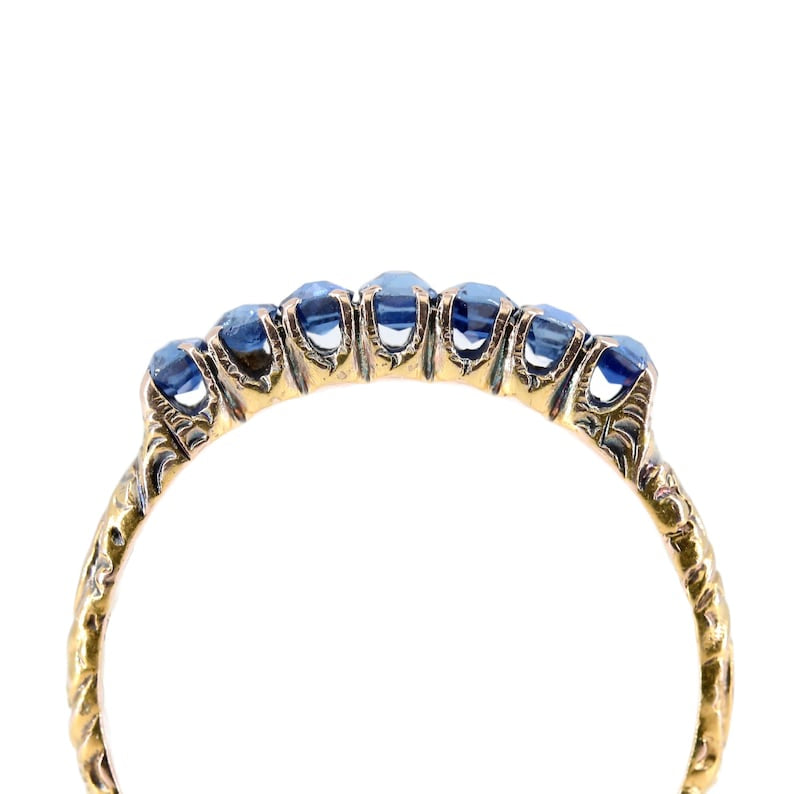 Victorian Seven Stone No Heat Sapphire Band in 18K Yellow Gold