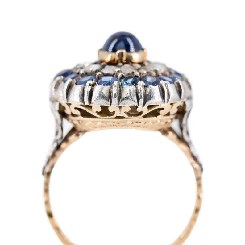 Victorian No Heat Burma Sapphire & Diamond Halo Ring Circa 1870's Estate