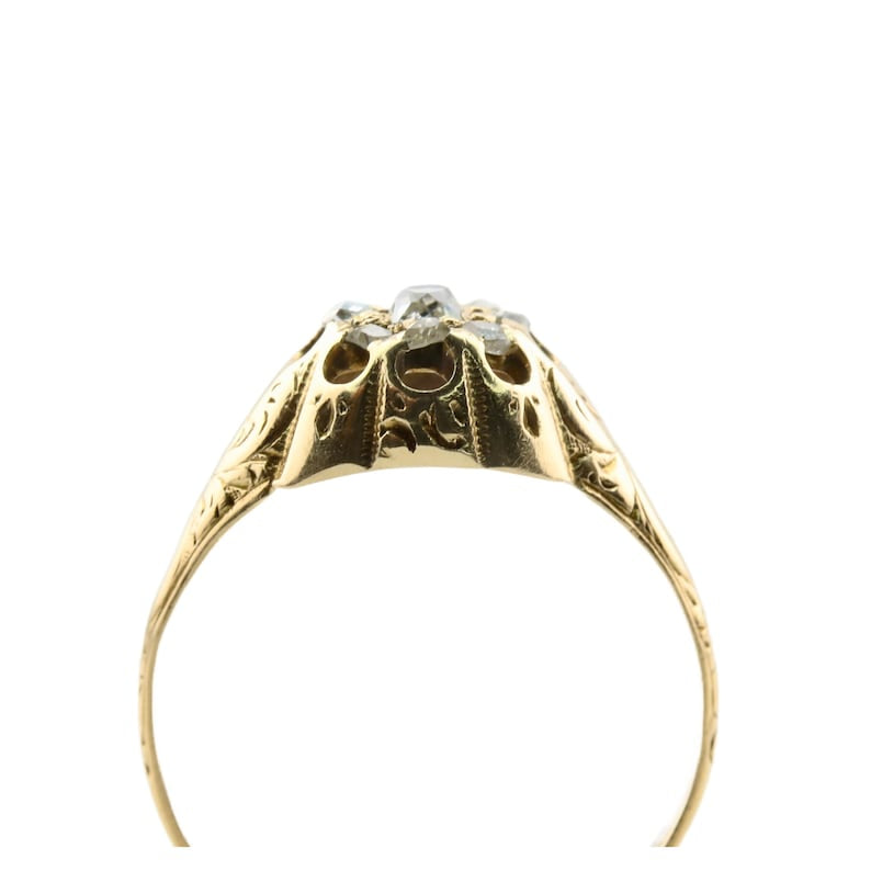 Victorian Old Mine and Rose Cut Diamond Cluster Ring in Yellow Gold Circa 1850's