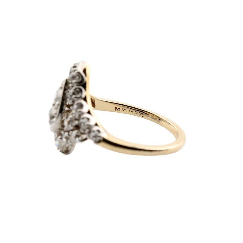 Edwardian 1.16ctw Old Mine Diamond Cluster Ring in 14K Yellow Gold, Platinum