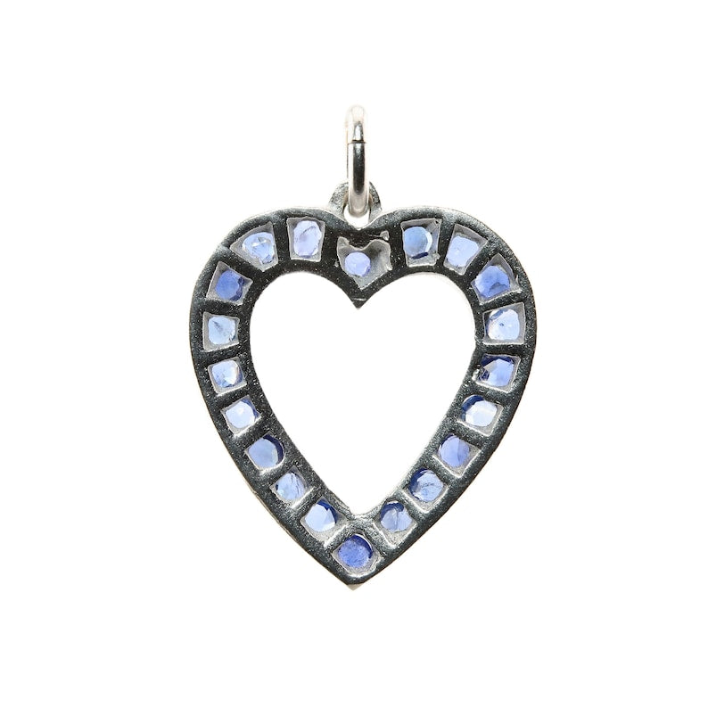 Art Deco Sapphire Heart Pendant Charm in Platinum