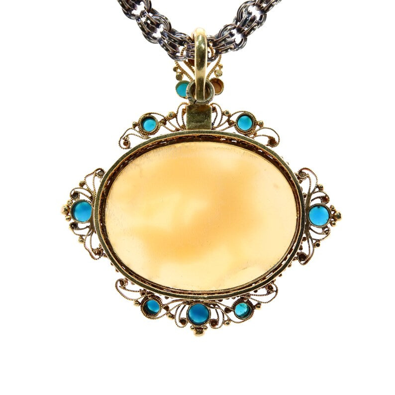 Victorian Nyx Goddess of Night and Precious Cargo Cameo & Turquoise Pendant Necklace