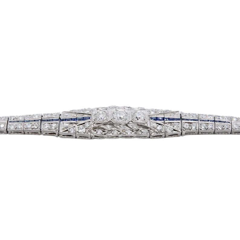 Art Deco 5.06ctw Diamond & Sapphire Bracelet in Platinum