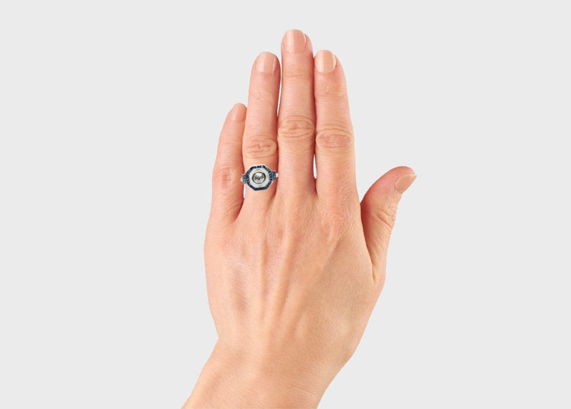 Art Deco Style 1.88 CTW Diamond, Sapphire, & Rock Crystal Engagement Ring in Platinum