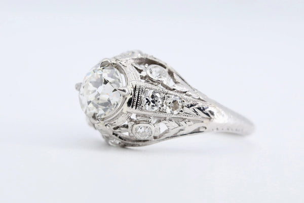 Art Deco 1.45ctw Diamond Floral Motif Engagement Ring in Platinum