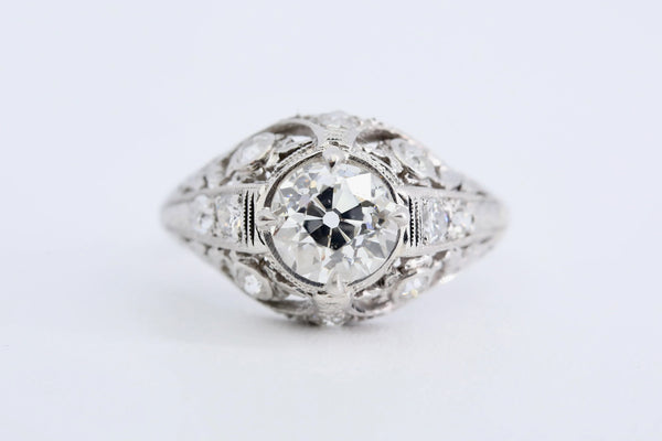 Art Deco 1.45ctw Diamond Floral Motif Engagement Ring in Platinum