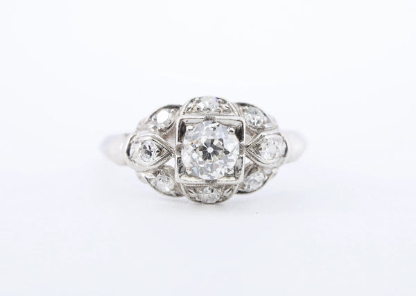 Late Art Deco 0.76ctw Diamond Engagement Ring in Platinum