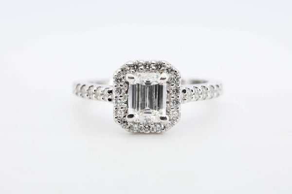 Sparkling Emerald Cut Diamond Engagement Ring in 14K White Gold