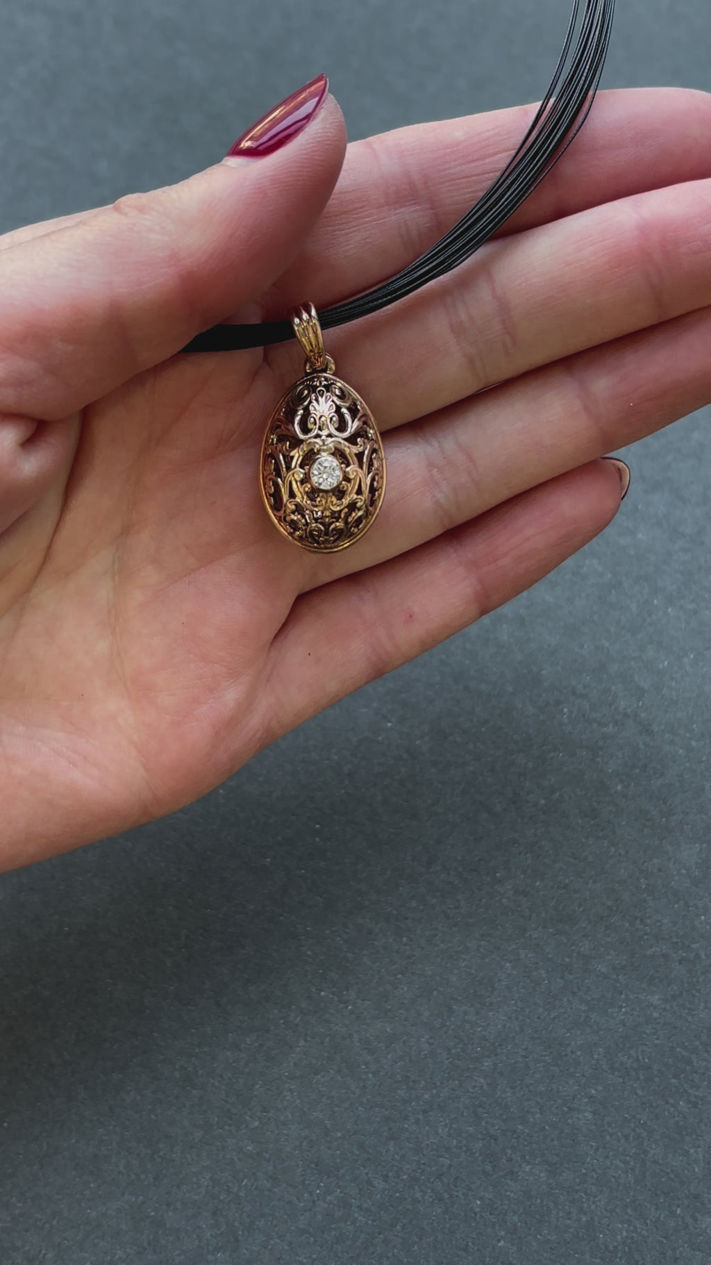 Art Nouveau Style Rose Gold & Diamond Filigree Easter Egg Pendant