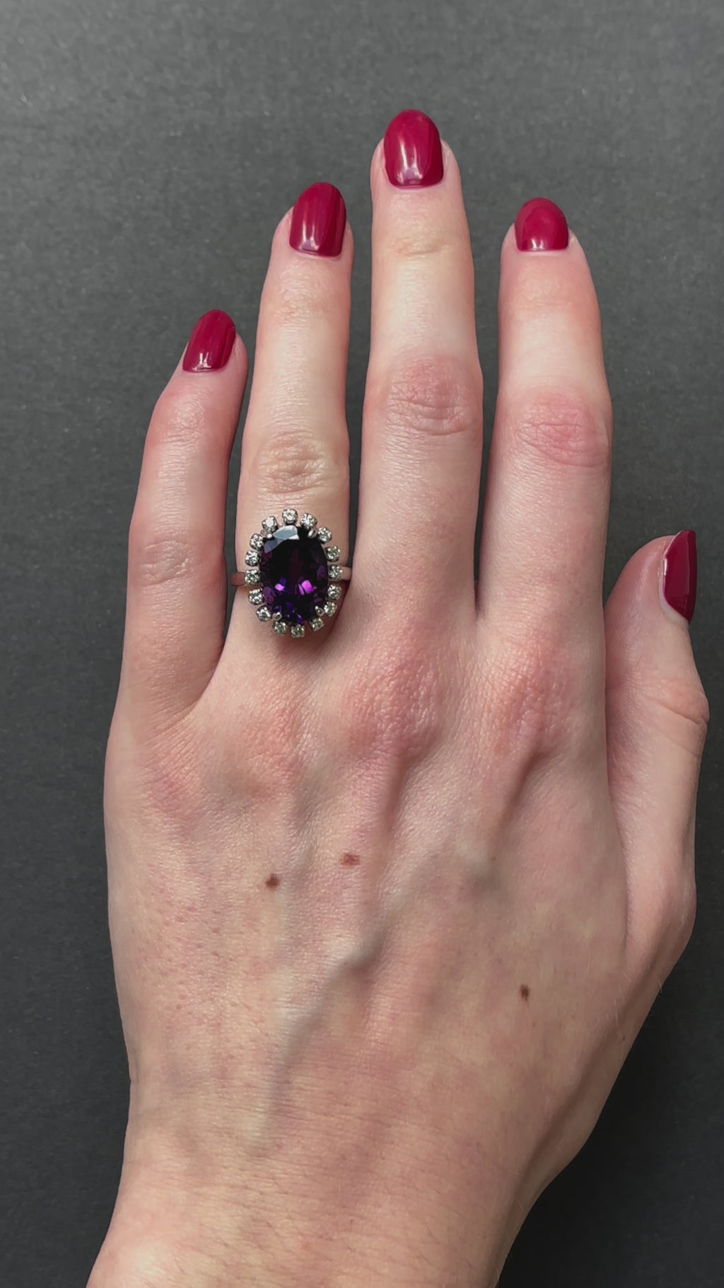 Regal Purple Amethyst & Diamond Halo Ring in Platinum